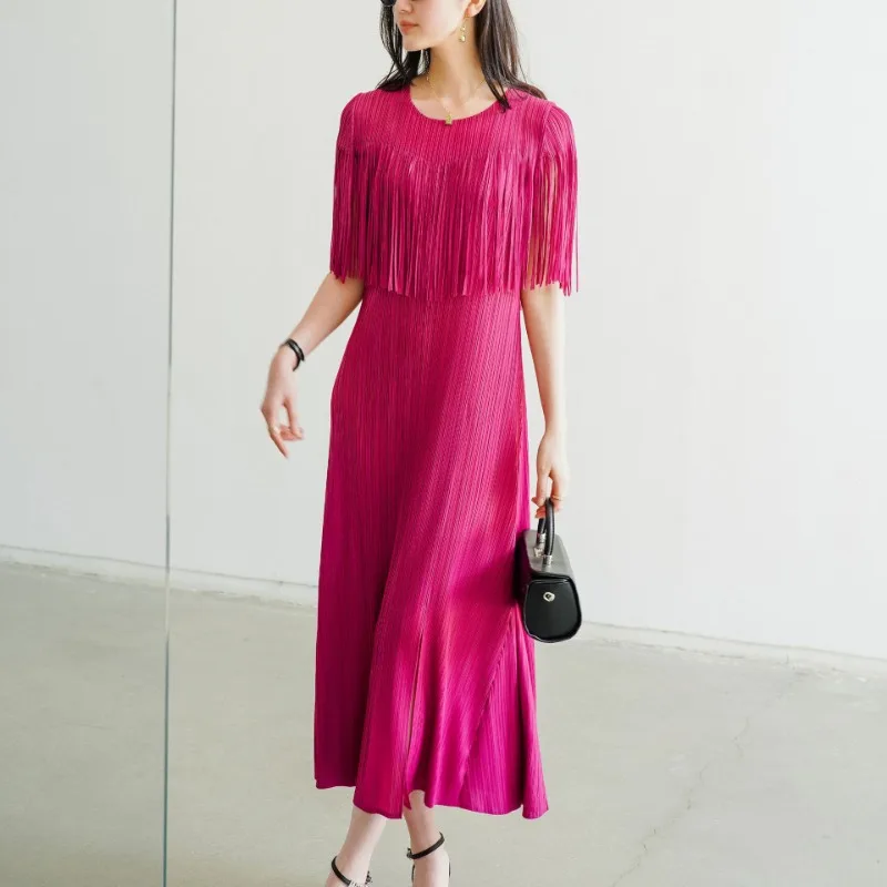 Miyake 2024 Summer New Folded High End Designer Fashion Tassel Long Dress Mid Length Split A-line Long Dress 
Miyake 2024 Summer New Folded High End Designer Fashion Tassel Long Dress Mid Length Split A-line Long Dress