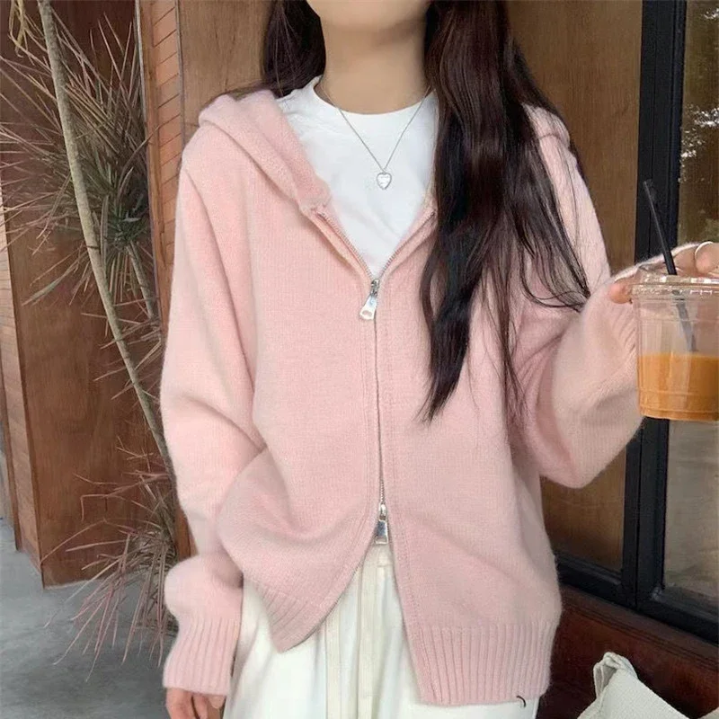 Simple Solid Knitted Hoodies Women Basic Casual All Match Loose Soft Double Zippers Cardigan Jackets Autumn Warm Outerwear Tops
Simple Solid Knitted Hoodies Women Basic Casual All Match Loose Soft Double Zippers Cardigan Jackets Autumn Warm Outerwear Tops