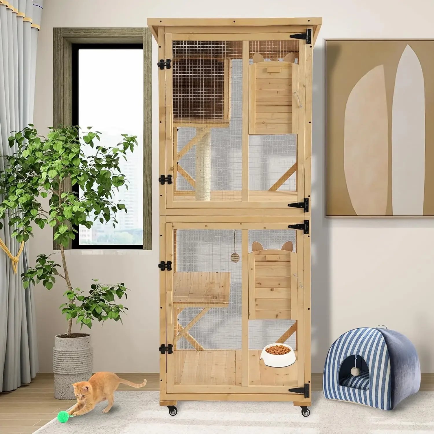 71 "H Cat Catio Открытое окно для кошек, 4-х ярусная клетка для кошачьего деревянного дома на колесах, большие коти для кошек в помещении, патио
71 "H Cat Catio Открытое окно для кошек, 4-х ярусная клетка для кошачьего деревянного дома на колесах, большие коти для кошек в помещении, патио