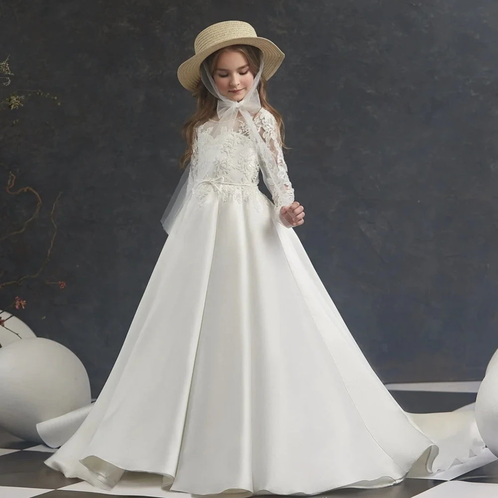 Flower Girl Dress For Wedding Lace Satin Full Sleeve Applique Floor Length Elegant Child First Eucharistic Birthday Party Dress
Flower Girl Dress For Wedding Lace Satin Full Sleeve Applique Floor Length Elegant Child First Eucharistic Birthday Party Dress