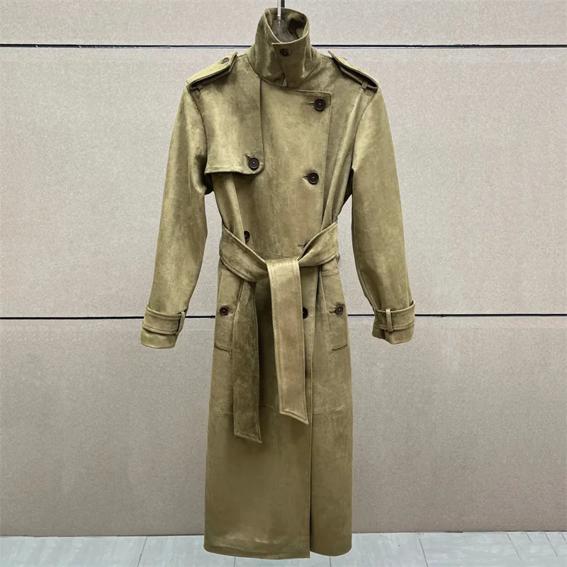 Women's trench coat 2026 Spring new double breasted slim long jacket Imitation suede windbreaker Belt decoration Women's coat
Women's trench coat 2026 Spring new double breasted slim long jacket Imitation suede windbreaker Belt decoration Women's coat