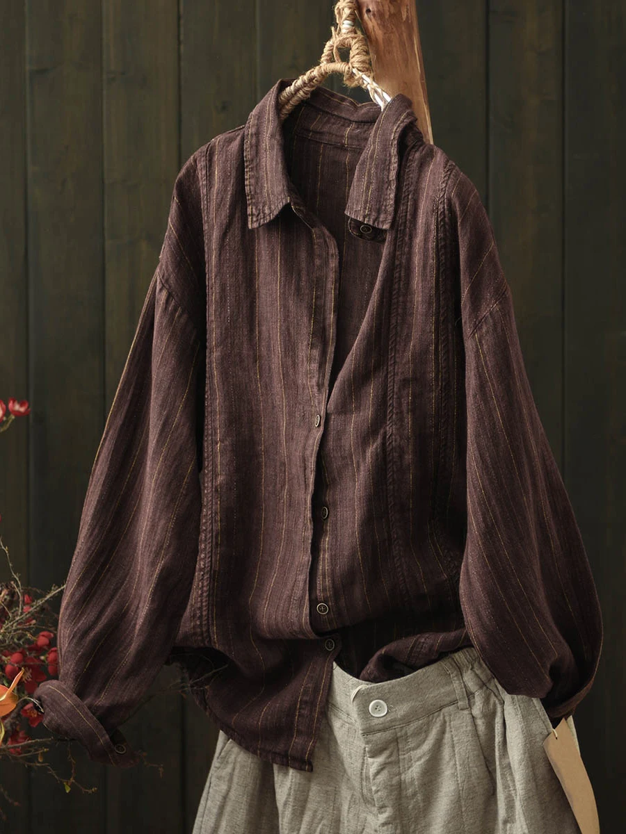 Artistic Linen Shirt Women Long Sleeve Loose Fit Striped Color Woven Button up Autumn Winter New Style Breathable Comfortable
Artistic Linen Shirt Women Long Sleeve Loose Fit Striped Color Woven Button up Autumn Winter New Style Breathable Comfortable