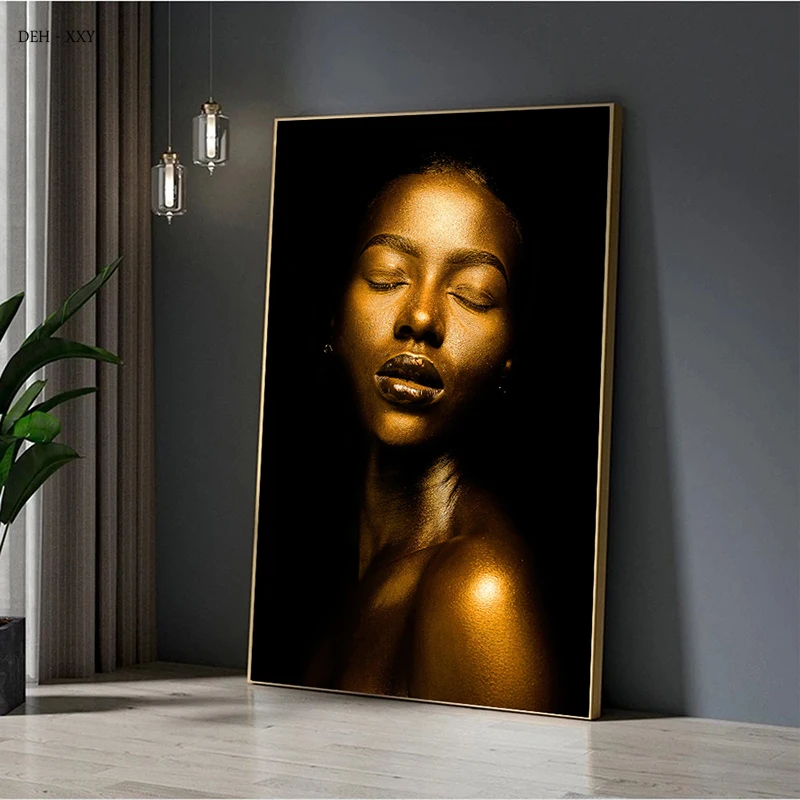 Arican Black Woman Wall Decorative Painting Modern Golden Character Art Canvas Poster Mural Interior Living Room Decor No Frame
Arican Black Woman Wall Decorative Painting Modern Golden Character Art Canvas Poster Mural Interior Living Room Decor No Frame