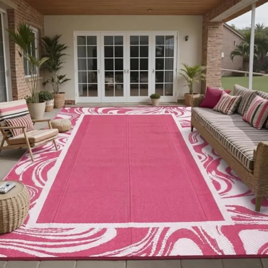 Outdoor patio rug for patio, deck, RV, porch, beach: pink and white striped, waterproof, weather-resistant, lightweight, quick-
Outdoor patio rug for patio, deck, RV, porch, beach: pink and white striped, waterproof, weather-resistant, lightweight, quick-