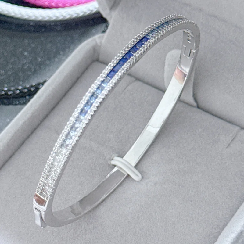 S925 Silver Luxury Tennis Bangle for Women Classic Gradient Blue Zircins Fashion Jewelry Best Gift Top Bangle
S925 Silver Luxury Tennis Bangle for Women Classic Gradient Blue Zircins Fashion Jewelry Best Gift Top Bangle