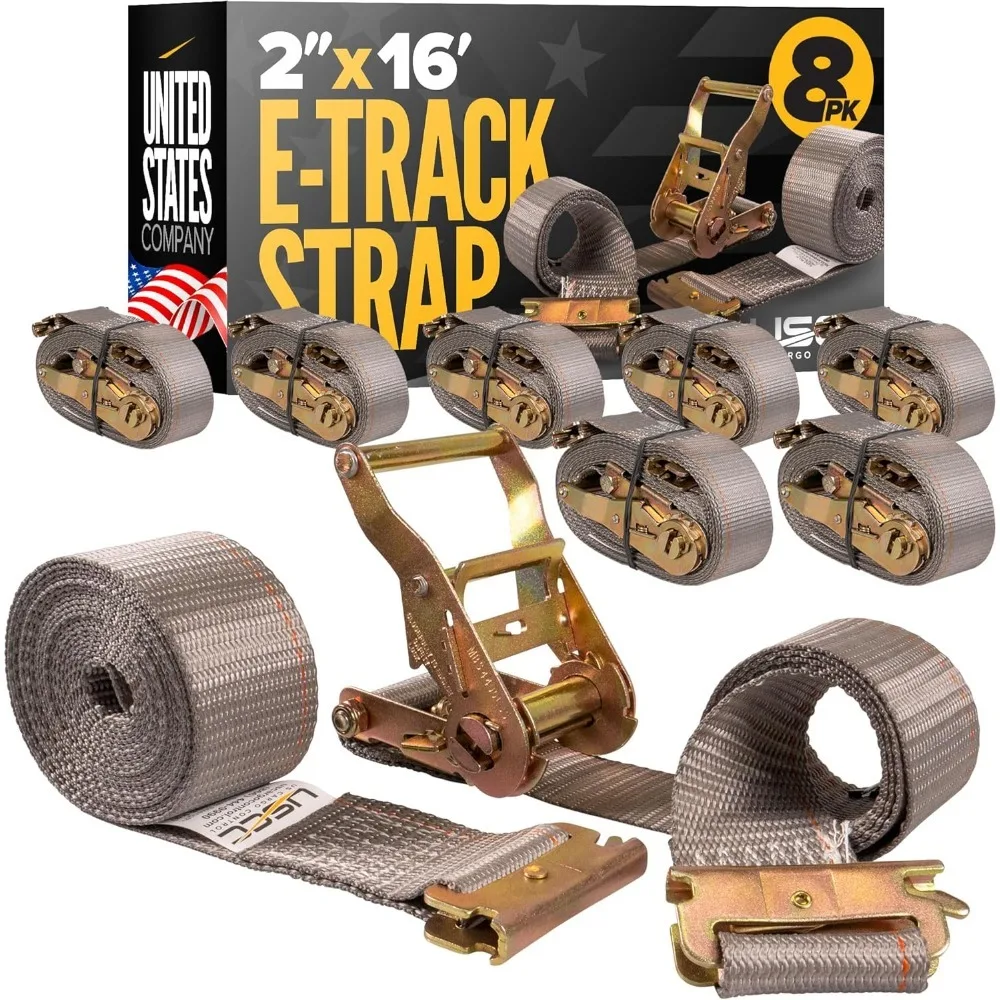 E-Track Ratchet Straps (8-Pack), 4,400 LBS Break Strength,Gray E-Track Straps with 4 Foot Fixed End and Spring E-Fittings
E-Track Ratchet Straps (8-Pack), 4,400 LBS Break Strength,Gray E-Track Straps with 4 Foot Fixed End and Spring E-Fittings