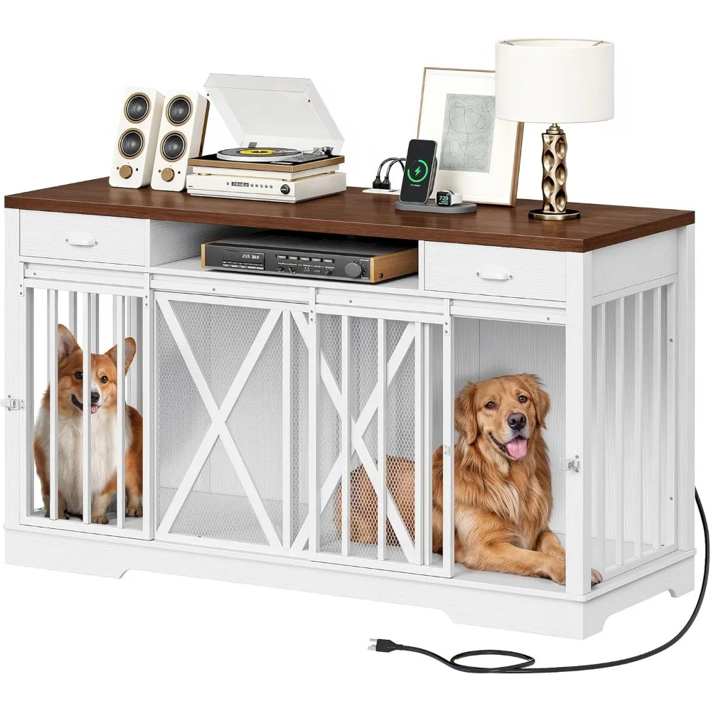 Heavy Duty Wooden Double Dog Crate Furniture with Charging Station and Sliding Barn Door for Two Dogs
Heavy Duty Wooden Double Dog Crate Furniture with Charging Station and Sliding Barn Door for Two Dogs