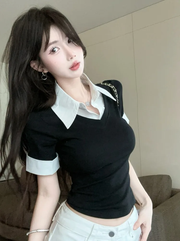 Young College Style Women's Short Sleeve Knitted Neck Shirt Design Sensation Summer Fashion Slim Fit Korean Version
Young College Style Women's Short Sleeve Knitted Neck Shirt Design Sensation Summer Fashion Slim Fit Korean Version