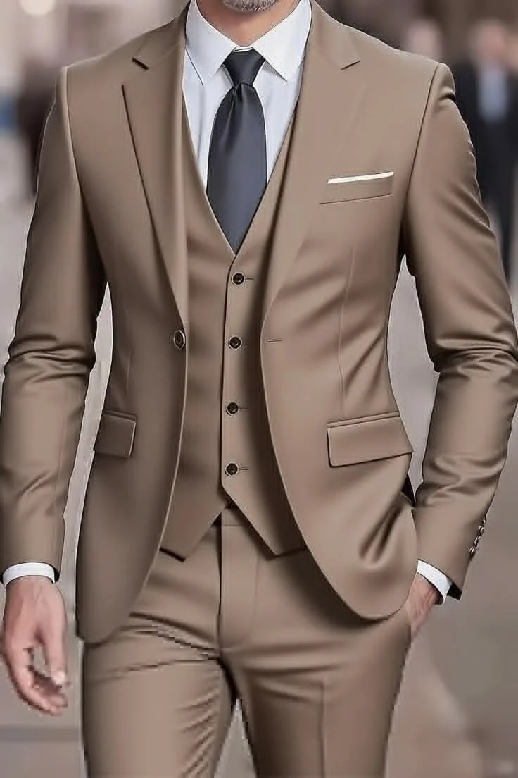Men Khaki Slim Fit 3 Piece Suit Blazer Vest Trousers Business Wedding Prom Formal Office Outfit
Men Khaki Slim Fit 3 Piece Suit Blazer Vest Trousers Business Wedding Prom Formal Office Outfit