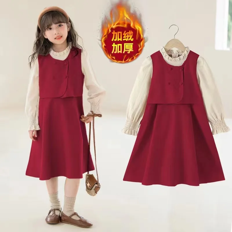 Girls' Fleece-Lined Dress for Autumn and Winter2025New Year Fashion Casual Dress for Older Children Color Block Fake Two-Piece S
Girls' Fleece-Lined Dress for Autumn and Winter2025New Year Fashion Casual Dress for Older Children Color Block Fake Two-Piece S