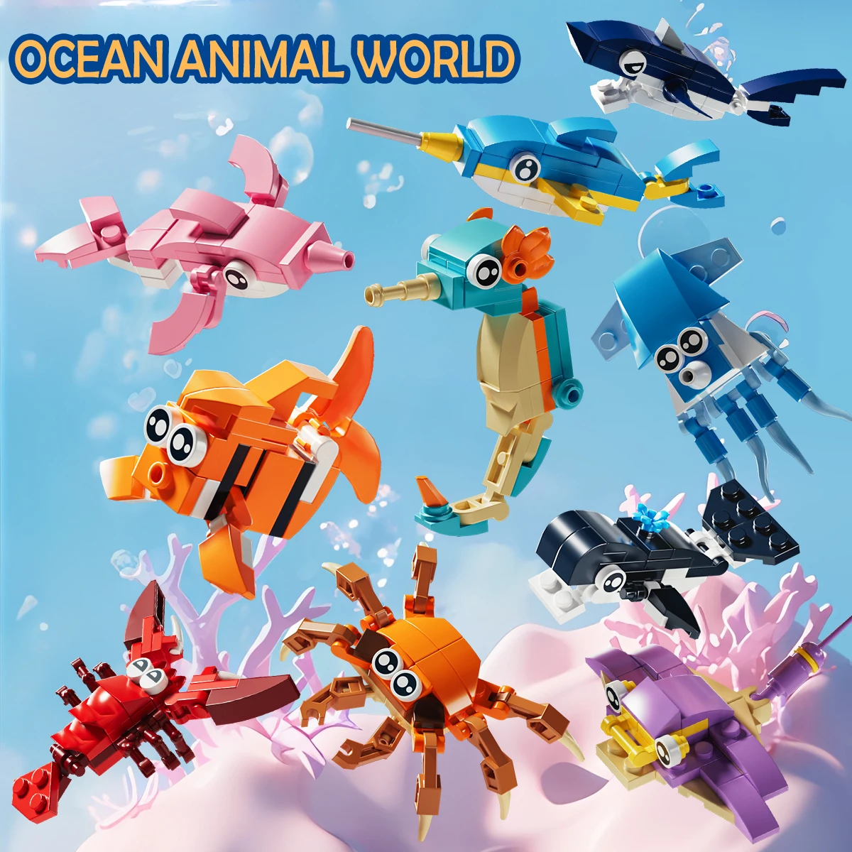 Marine Animal Building Blocks Set Cute Dolphin Shark Crab ABS Pocket Block Toys for Kids 6+ Educational Gift
Marine Animal Building Blocks Set Cute Dolphin Shark Crab ABS Pocket Block Toys for Kids 6+ Educational Gift
