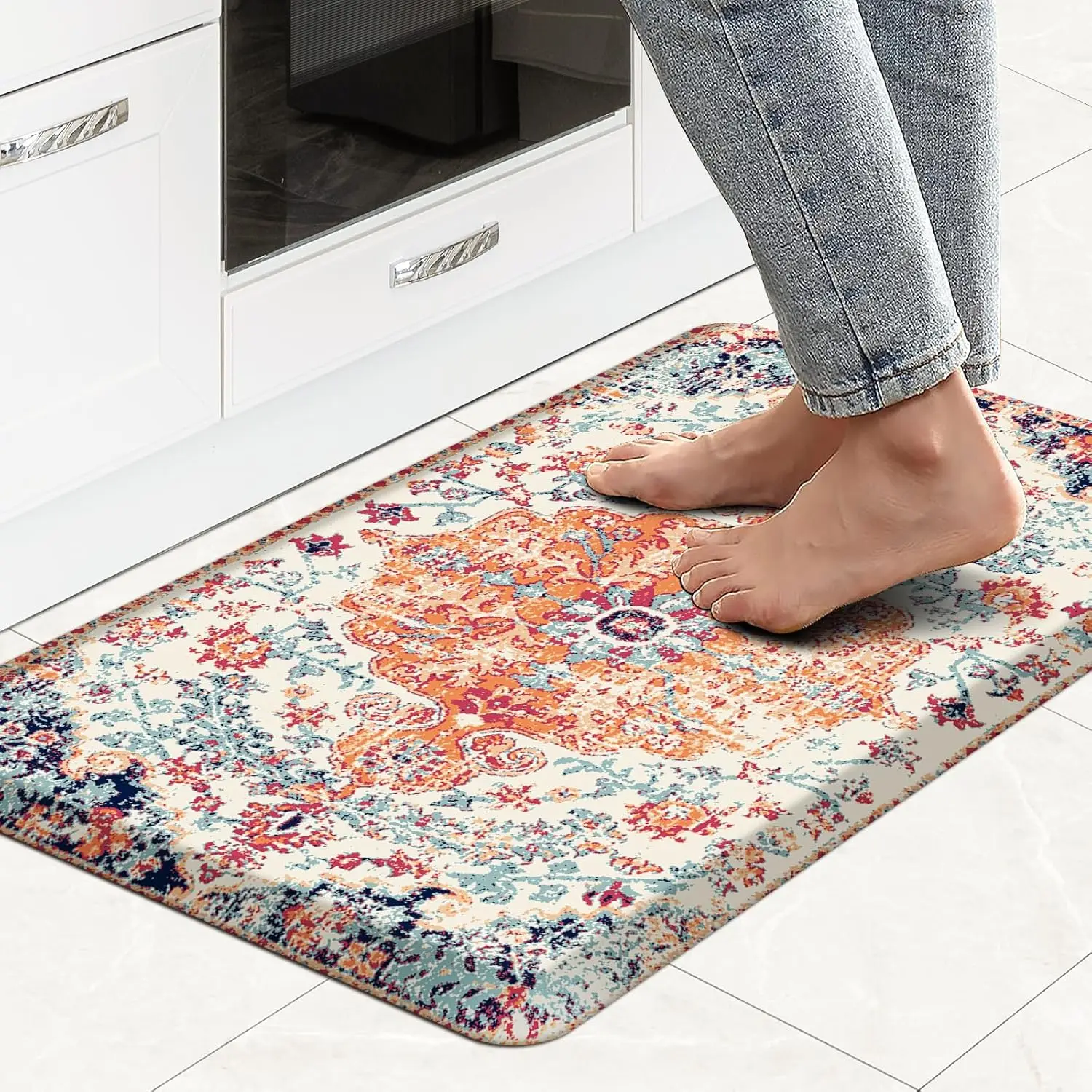 Boho Kitchen Mat Anti Fatigue Ethnic Cushioned Floor Mat Orange Blue Kitchen Rugs Non Slip Cool Rugs for Kitchen Floor Office
Boho Kitchen Mat Anti Fatigue Ethnic Cushioned Floor Mat Orange Blue Kitchen Rugs Non Slip Cool Rugs for Kitchen Floor Office