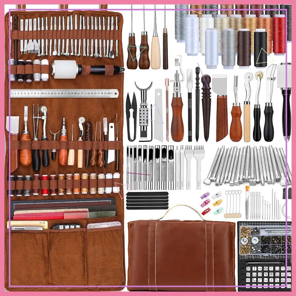 Leather Tooling Kit for Crafting: Cutting, Stamping, Sewing & Sanding Tools with Mat
Leather Tooling Kit for Crafting: Cutting, Stamping, Sewing & Sanding Tools with Mat