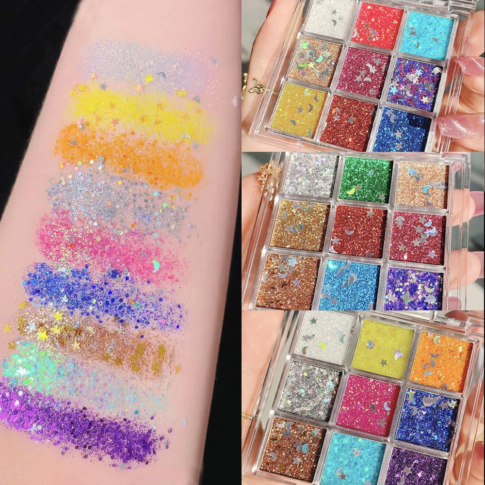 9Grid Glitter Eyeshadow Palette Sparkling Star Moon Sequins Face Hair Body Make up Glitter Gel for Festival Cosplay Party Makeup
9Grid Glitter Eyeshadow Palette Sparkling Star Moon Sequins Face Hair Body Make up Glitter Gel for Festival Cosplay Party Makeup