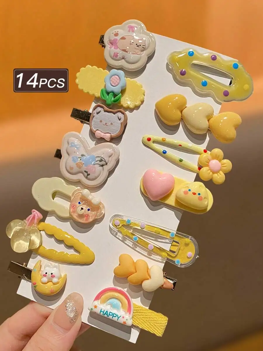14Pcs Womens Yellow Series Cute Cartoon Hair Clips Set Barrettes Hairpins Hair Claws For Daily Use
14Pcs Womens Yellow Series Cute Cartoon Hair Clips Set Barrettes Hairpins Hair Claws For Daily Use