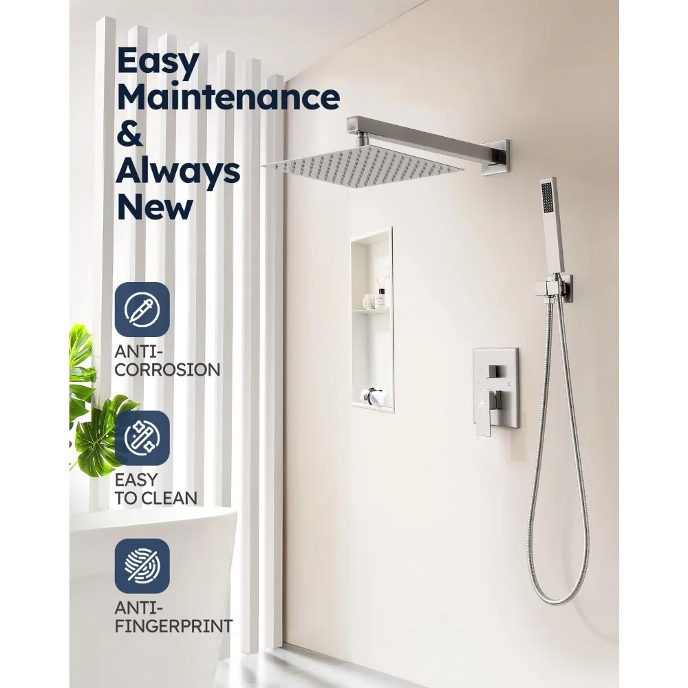 10 Inch Shower Faucet Set, Brushed Nickel Rain Shower System Kit with Rough-in Valve High Pressure Shower Fixtures Handheld
10 Inch Shower Faucet Set, Brushed Nickel Rain Shower System Kit with Rough-in Valve High Pressure Shower Fixtures Handheld