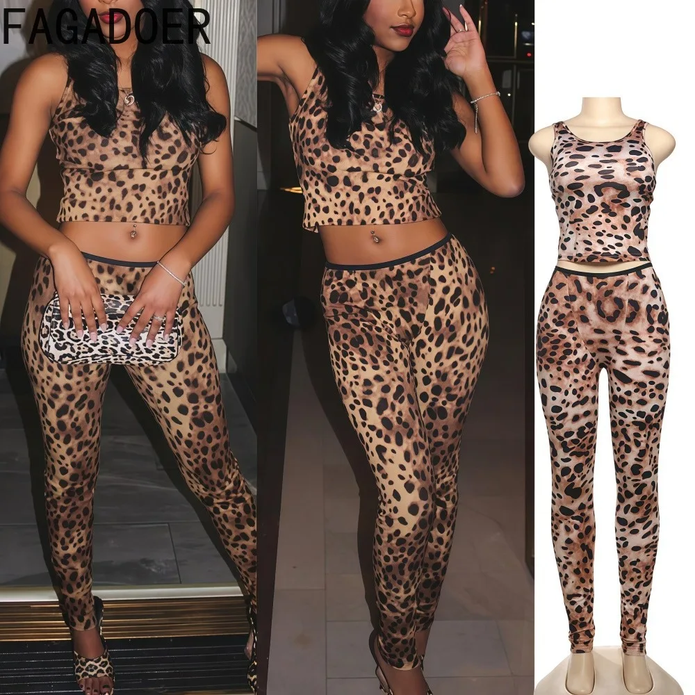 FAGADOER Sexy Leopard Print Two Piece Set for Woman Summer Sleeveless Tank Tops+Leggings Stretch Activity Fitness Streetwear New
FAGADOER Sexy Leopard Print Two Piece Set for Woman Summer Sleeveless Tank Tops+Leggings Stretch Activity Fitness Streetwear New