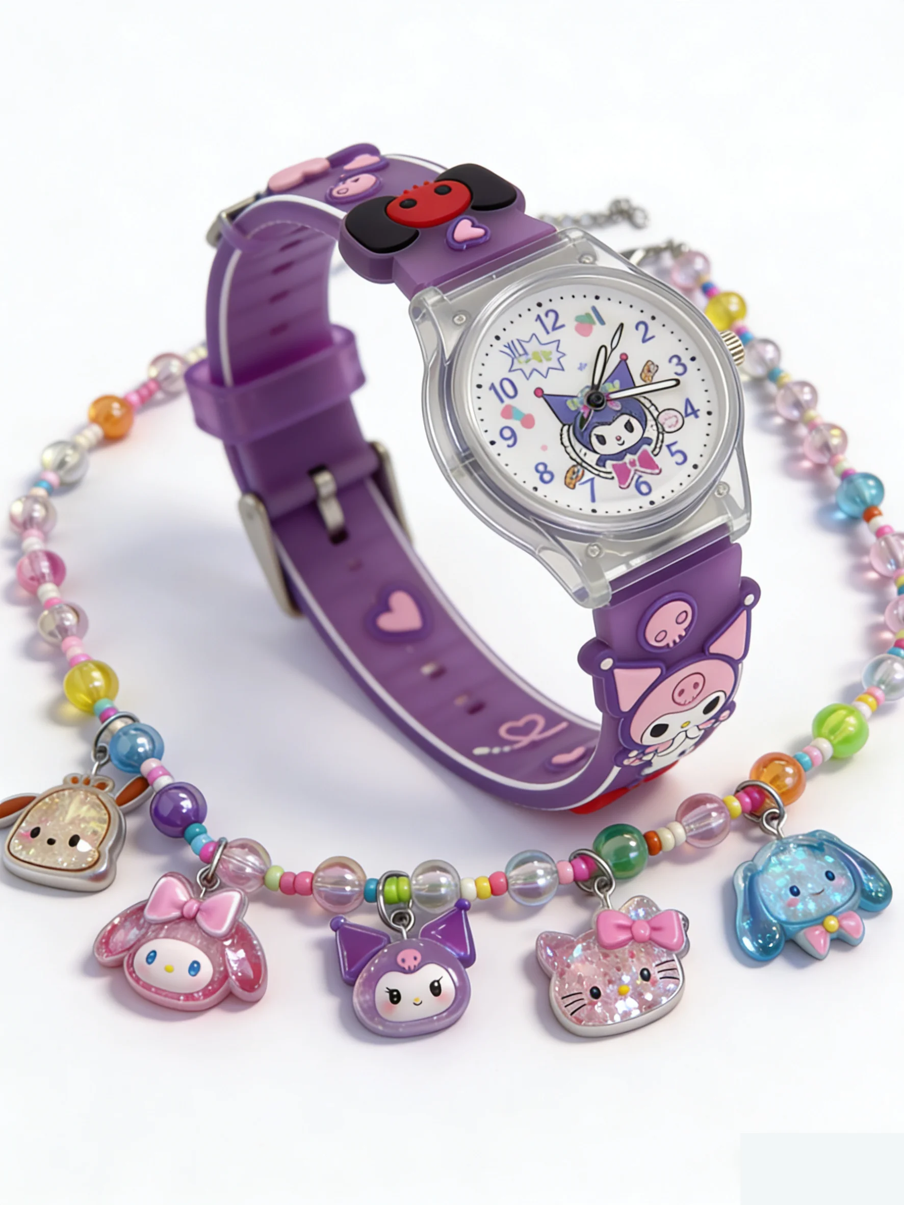 Детские модные часы Sanrio, часы с героями мультфильмов Hello Kitty Kuromi Melody, силиконовый спортивный ремешок с модным ожерельем для девочек
Детские модные часы Sanrio, часы с героями мультфильмов Hello Kitty Kuromi Melody, силиконовый спортивный ремешок с модным ожерельем для девочек