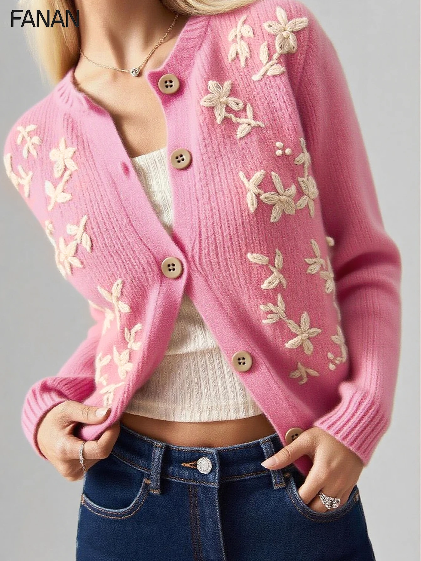 New Autumn and Winter Niche Knit Cardigan for Women, Designed in a Lazy Style, Sweater Jacket with Pink Floral Pattern, Fitted Round Neck Design, Casual and Elegant Autumn/Winter Outerwear, Basic Versatile Style for Urban Commuting, Stylish and Fashionabl
New Autumn and Winter Niche Knit Cardigan for Women, Designed in a Lazy Style, Sweater Jacket with Pink Floral Pattern, Fitted Round Neck Design, Casual and Elegant Autumn/Winter Outerwear, Basic Versatile Style for Urban Commuting, Stylish and Fashionabl