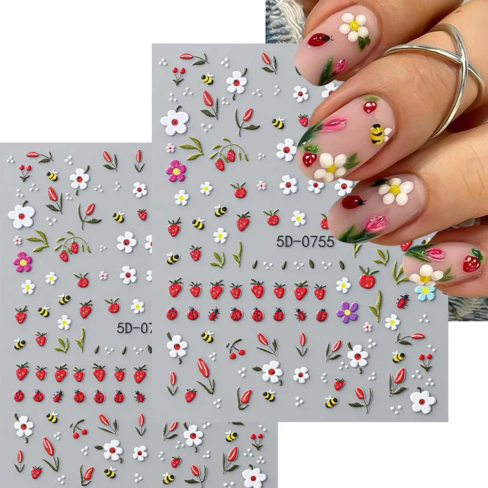 2Pcs 5D Spring Summer Daisy Tulip Flower Nail Sticker Cute Cartoon Bee Ladybug Strawberry Nail Art Adhesive Decal Nail Decoratio
2Pcs 5D Spring Summer Daisy Tulip Flower Nail Sticker Cute Cartoon Bee Ladybug Strawberry Nail Art Adhesive Decal Nail Decoratio