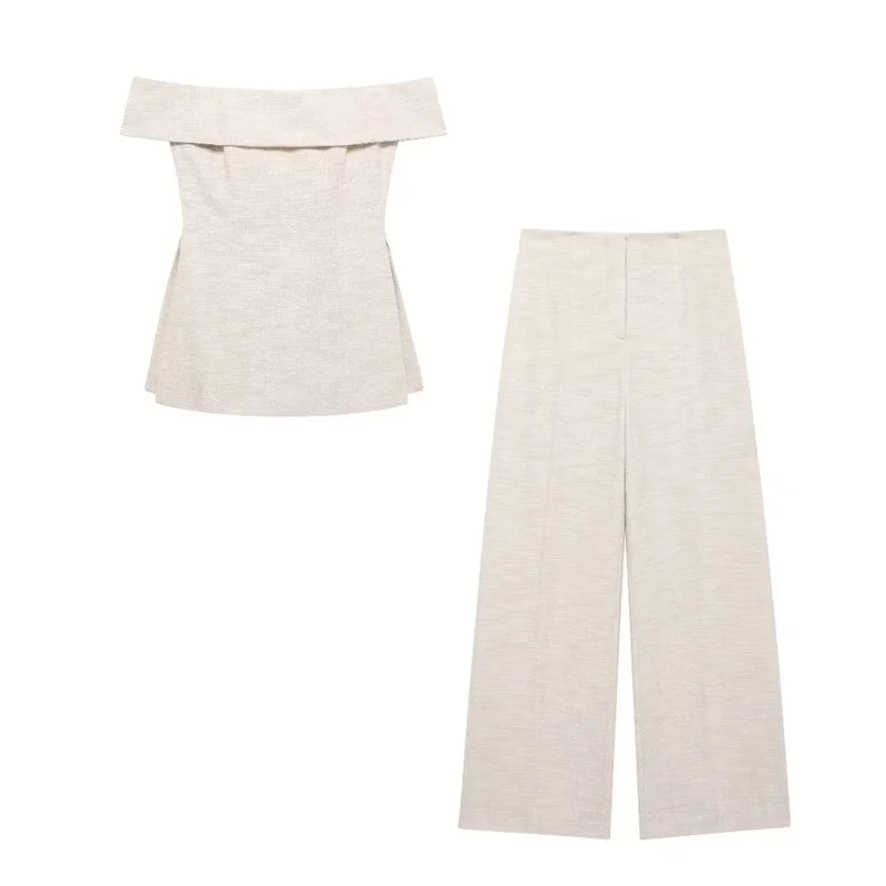 Summer Women's Suit One Neck Split Top High Waist Wide Leg Pants Set 2024 New Casual Fashion Loose Two Pieces Set
Summer Women's Suit One Neck Split Top High Waist Wide Leg Pants Set 2024 New Casual Fashion Loose Two Pieces Set