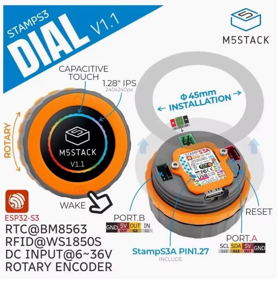 Официальный программируемый контроллер M5Stack M5Dial v1.1 с круглым сенсорным экраном 1,28 дюйма ESP32S3
Официальный программируемый контроллер M5Stack M5Dial v1.1 с круглым сенсорным экраном 1,28 дюйма ESP32S3