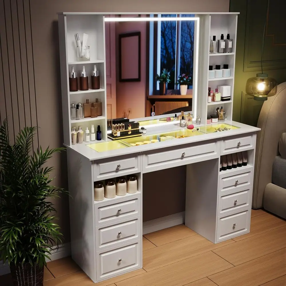 Wildhome Makeup Vanity with Lighted Mirror, 47" Large Vanity Desk with 9 Ders & 10 Open Storage Shelves, BrightnAdjustable, Drin
Wildhome Makeup Vanity with Lighted Mirror, 47" Large Vanity Desk with 9 Ders & 10 Open Storage Shelves, BrightnAdjustable, Drin