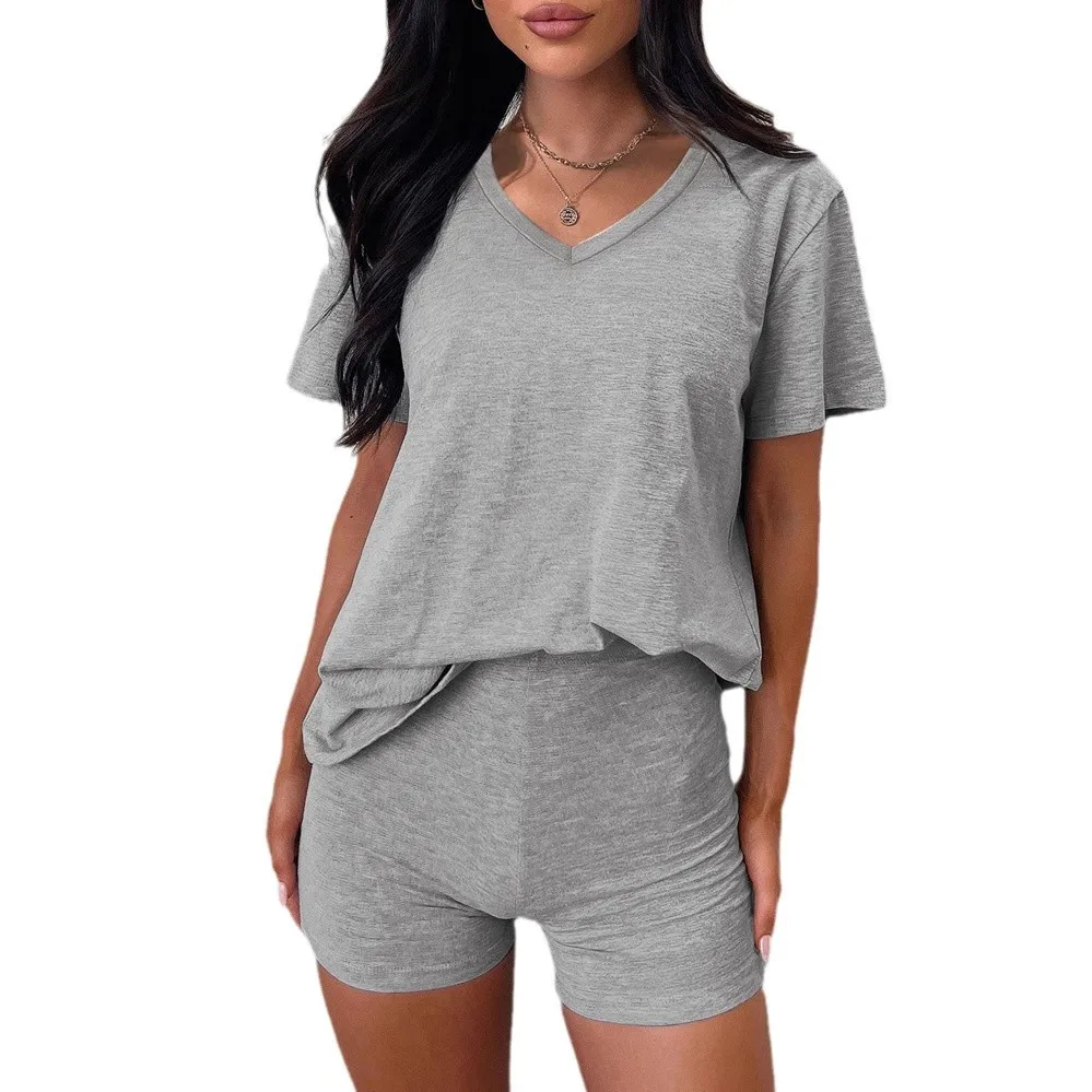 2025 Short-sleeved Spring and Summer New V-neck Fashion Casual Sports Solid Color Suit for Women Костюм Женский Летний
2025 Short-sleeved Spring and Summer New V-neck Fashion Casual Sports Solid Color Suit for Women Костюм Женский Летний