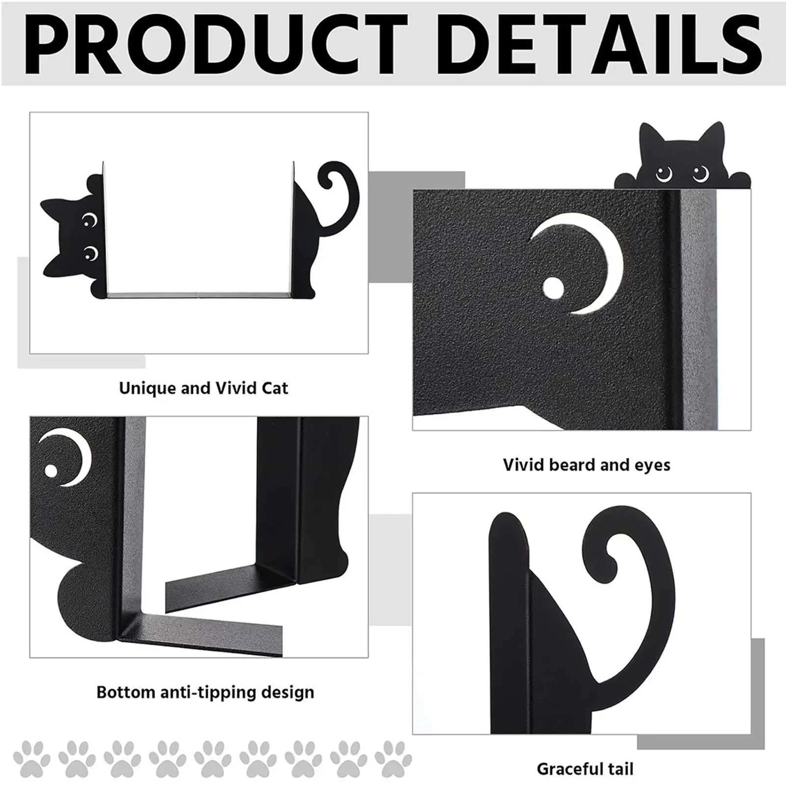 2pcs Black Cat Bookend Metal Creative Peeping Cat Design Bookends for Bookshelf Shelf Home Study Room School Bookends
2pcs Black Cat Bookend Metal Creative Peeping Cat Design Bookends for Bookshelf Shelf Home Study Room School Bookends