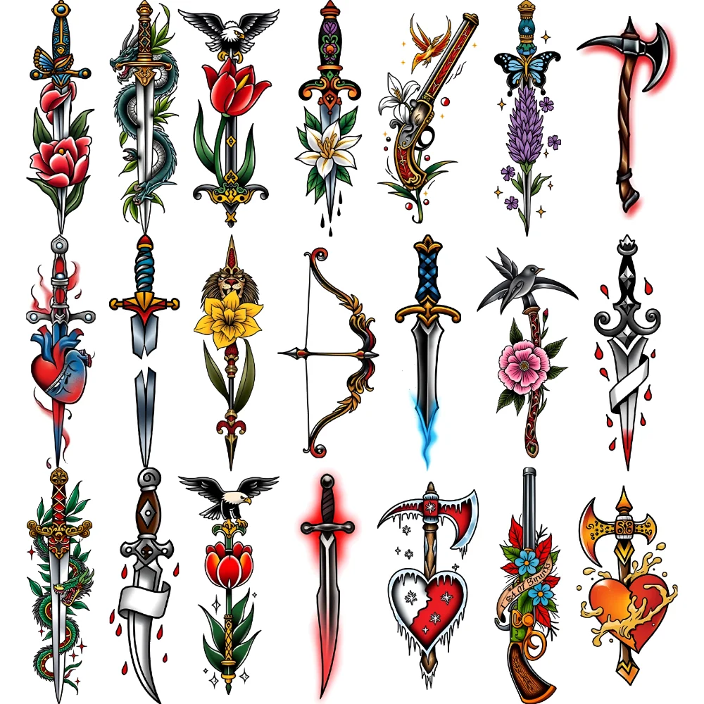 9 шт., временные татуировки, цветы, новая школа, традиционные мечи, пистолеты, временные татуировки, наклейки, нож для рук, мужчины, женщины
9 шт., временные татуировки, цветы, новая школа, традиционные мечи, пистолеты, временные татуировки, наклейки, нож для рук, мужчины, женщины