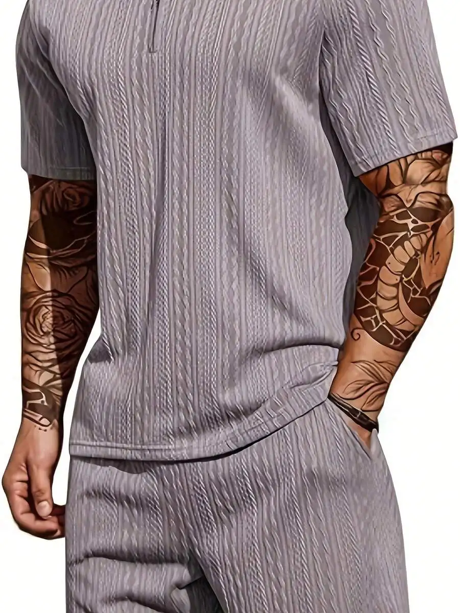 Mens Two-Piece Athletic Set With Ribbed Fabric, Half-Zip Neck, Buttoned Placket, Lightweight For Warm Weather Activities
Mens Two-Piece Athletic Set With Ribbed Fabric, Half-Zip Neck, Buttoned Placket, Lightweight For Warm Weather Activities