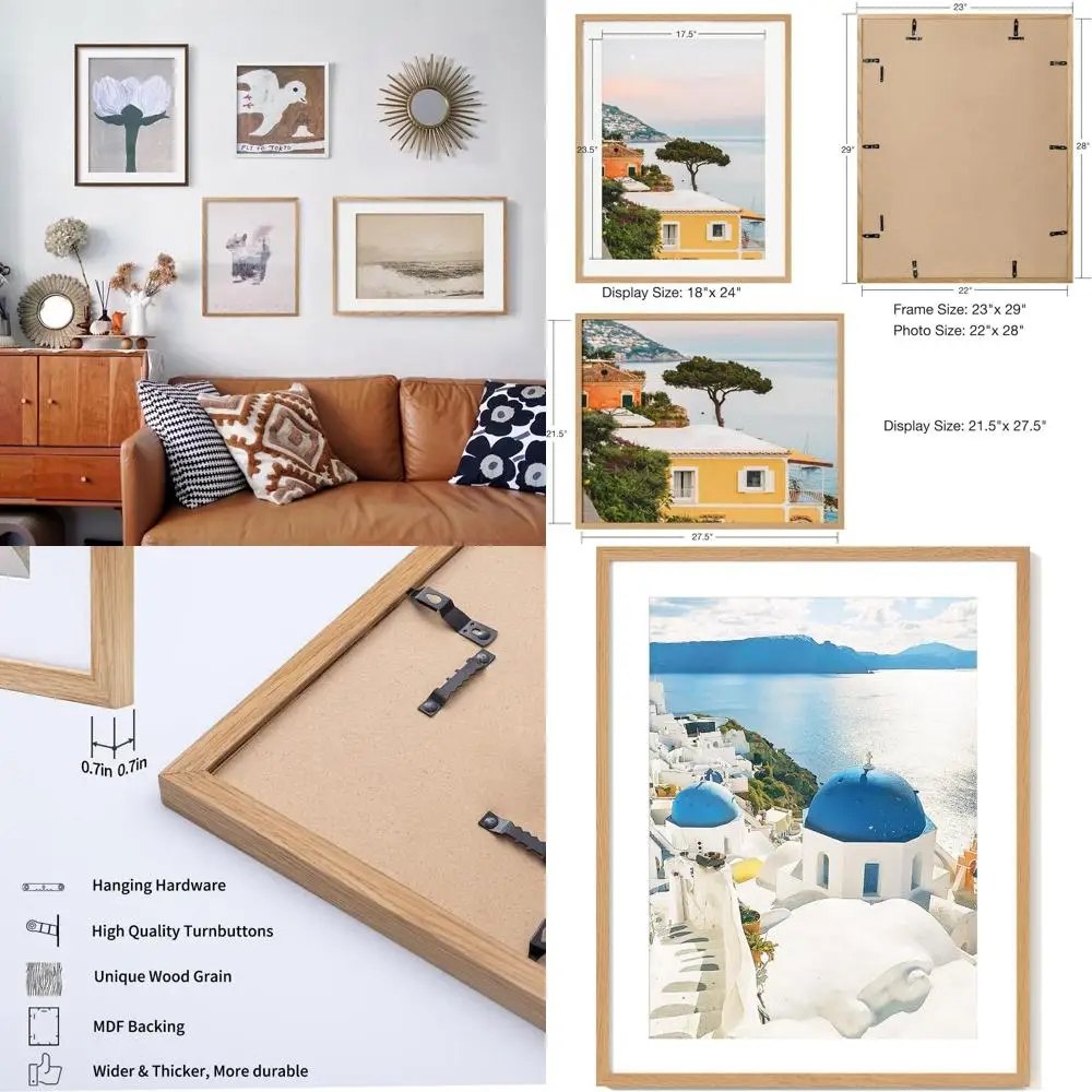 Natural Solid Oak 22x28 Picture Frame with 18x24 Mat, Tempered Glass, Wall Hooks for Art Prints
Natural Solid Oak 22x28 Picture Frame with 18x24 Mat, Tempered Glass, Wall Hooks for Art Prints