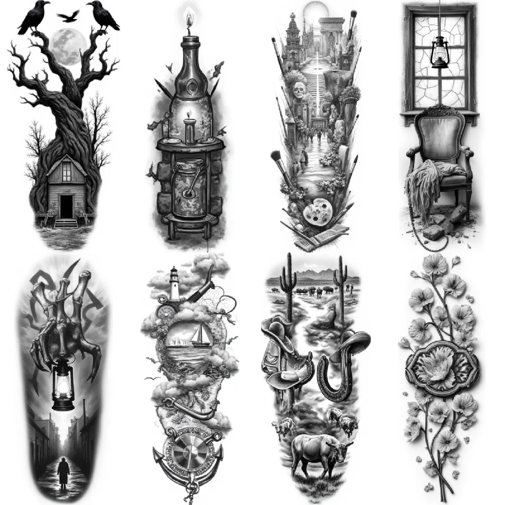 3pcs Temporary Tattoo Man Walking Black And Grey Realism Saddle Lantern Realistic Temporary Tattoos Western Elements For Men
3pcs Temporary Tattoo Man Walking Black And Grey Realism Saddle Lantern Realistic Temporary Tattoos Western Elements For Men