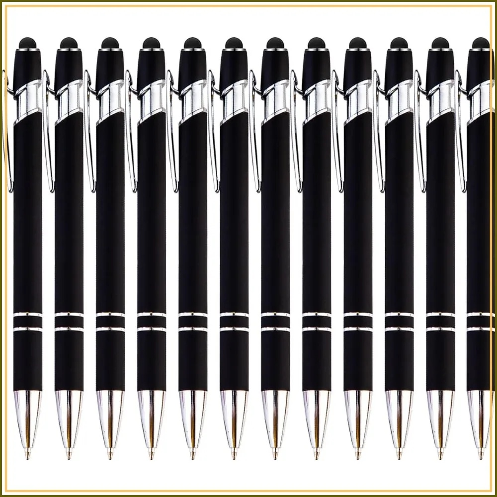 12-Piece Black Ballpoint Pens with Stylus Tip, 2-in-1 Metal Touch Screen Pen, Black Ink 1.0mm Medium Point, 14cm
12-Piece Black Ballpoint Pens with Stylus Tip, 2-in-1 Metal Touch Screen Pen, Black Ink 1.0mm Medium Point, 14cm