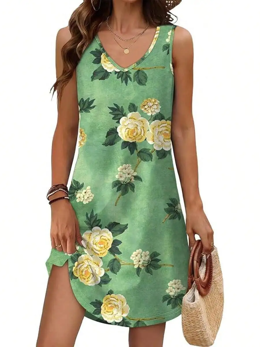 Womens Summer Loose Sleeveless Floral V Neck Midi Dress Cover Up
Womens Summer Loose Sleeveless Floral V Neck Midi Dress Cover Up