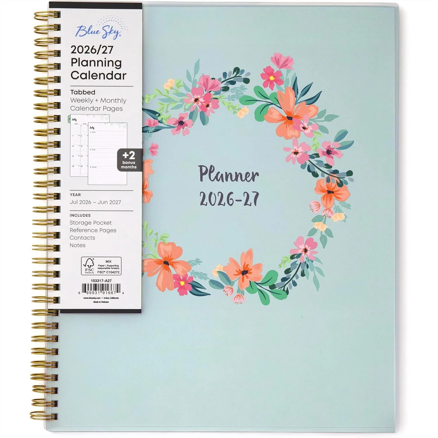 Weekly & Monthly Academic Year Planner July 2026-June 2027, 8.5x11 Inch, Flexible Cover, Wirebound, Laminated Tabs, Storage
Weekly & Monthly Academic Year Planner July 2026-June 2027, 8.5x11 Inch, Flexible Cover, Wirebound, Laminated Tabs, Storage