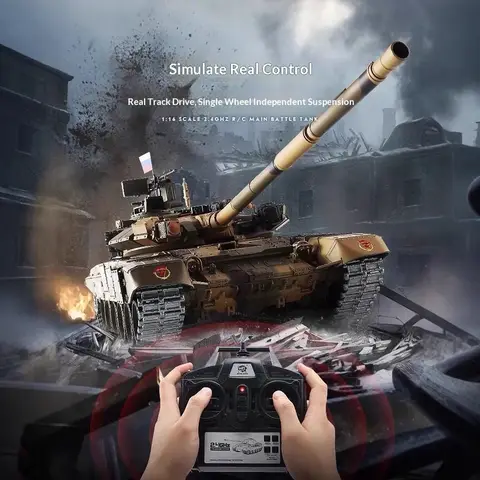 7.0 Version Remote Controlled Military T90 Tank Toy Metal Tracks Off Road Electric Model Vehicle Collectible Toy Model 3938