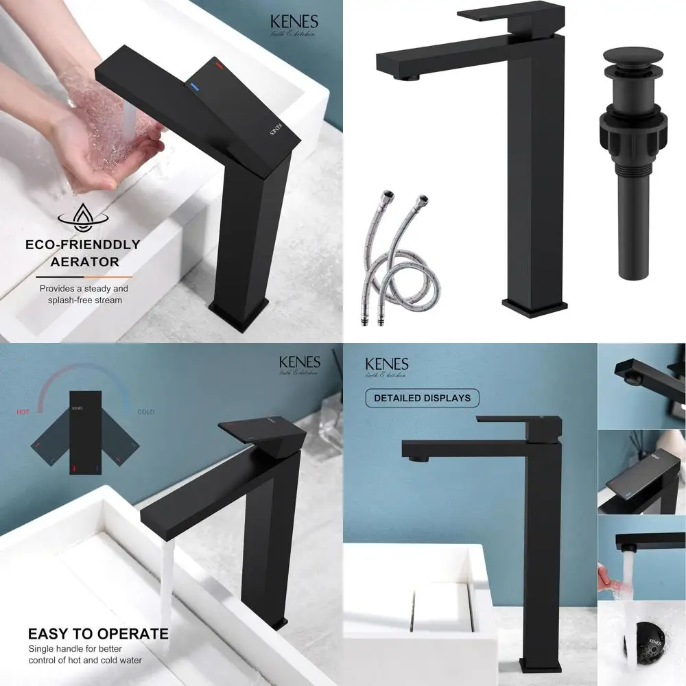 Single Handle Tall Vessel Sink Faucet with Mixer Tap, Water Supply Hose & Pop-Up Drain, Matte Black
Single Handle Tall Vessel Sink Faucet with Mixer Tap, Water Supply Hose & Pop-Up Drain, Matte Black
