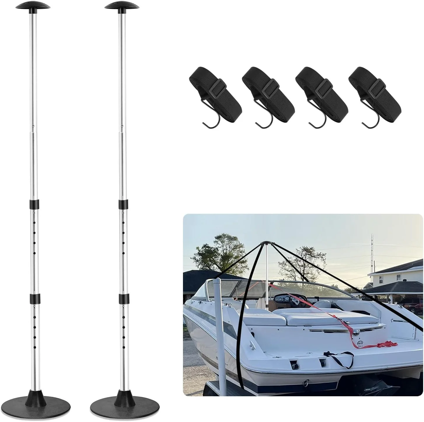 Boat Cover Support Poles Adjustable Boat Cover Pole Support System - Pontoon Cover Support Pole with 4 Webbing Straps for Jon
Boat Cover Support Poles Adjustable Boat Cover Pole Support System - Pontoon Cover Support Pole with 4 Webbing Straps for Jon