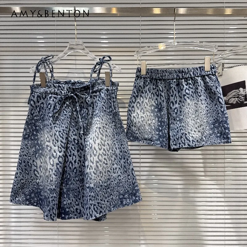 2026 Summer New Trendy Tie Loose Casual Sexy Strapless Tank Top And Shorts Outfits Leopard Denim 2 Piece Set Women's Y2k Clothes
2026 Summer New Trendy Tie Loose Casual Sexy Strapless Tank Top And Shorts Outfits Leopard Denim 2 Piece Set Women's Y2k Clothes