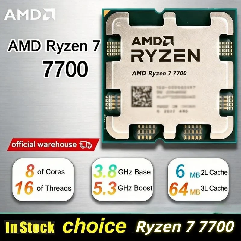 8Core16Thread Powerful Gaming Chip AMD Ryzen7 7700, Unlocked 5.3GHz AM5 Desktop Unit Shipped Fully Free of Retail Packaging
8Core16Thread Powerful Gaming Chip AMD Ryzen7 7700, Unlocked 5.3GHz AM5 Desktop Unit Shipped Fully Free of Retail Packaging