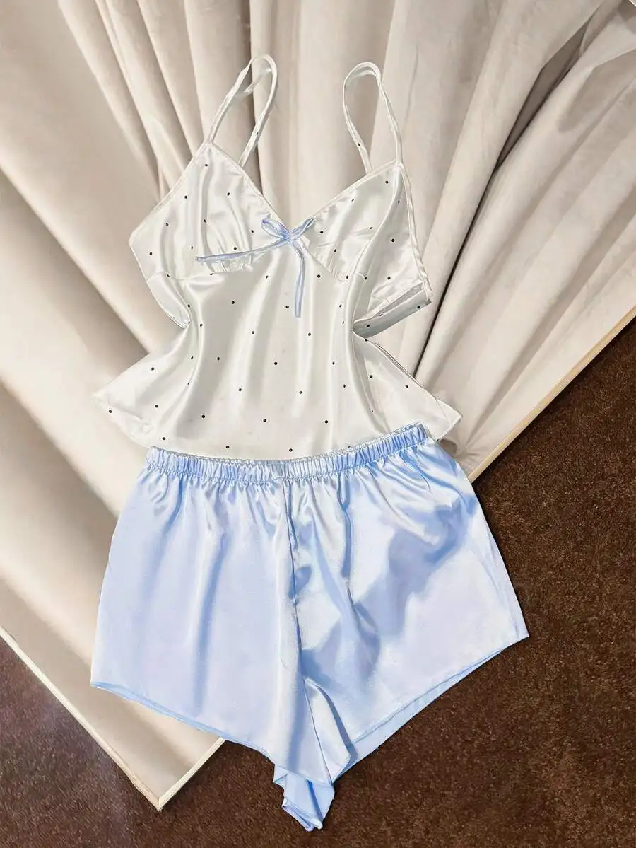 Satin Polka Dot Camisole And Shorts Pajama Set For Women Summer Sleepwear
Satin Polka Dot Camisole And Shorts Pajama Set For Women Summer Sleepwear