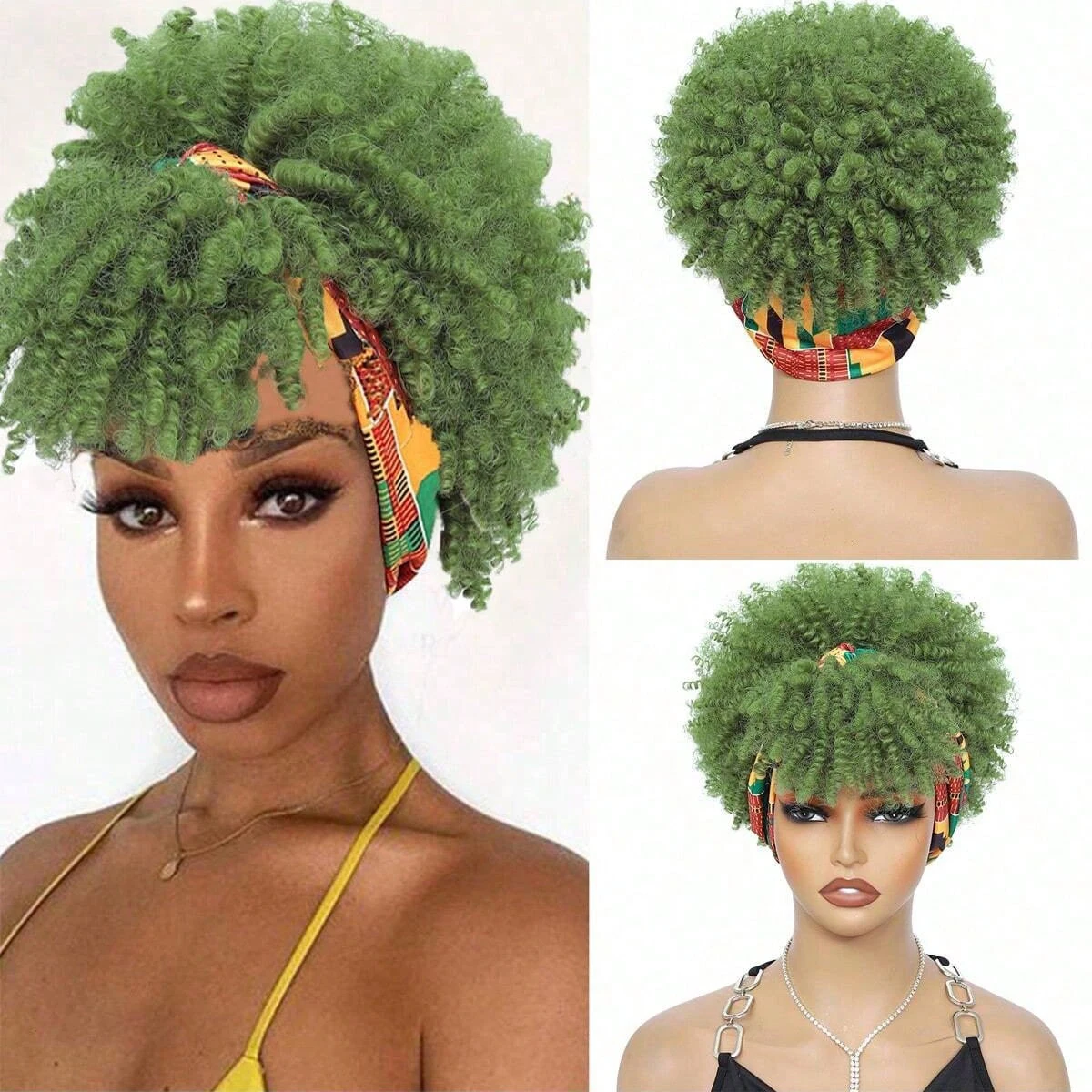 Шарф-парик для женщин, зеленый парик 2 в 1 с челкой и шарфом, синтетический короткий кудрявый парик
Шарф-парик для женщин, зеленый парик 2 в 1 с челкой и шарфом, синтетический короткий кудрявый парик