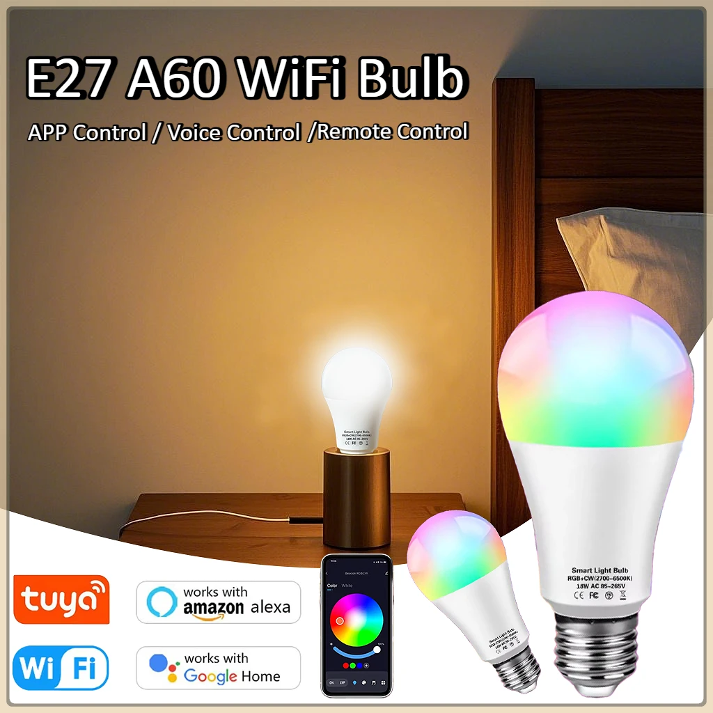Лампа Tuya WiFi 15 Вт 18 Вт AC85-265V Пульт дистанционного управления Регулировка цвета Голосовое управление A60 Освещение спальни E27 Лампочка
Лампа Tuya WiFi 15 Вт 18 Вт AC85-265V Пульт дистанционного управления Регулировка цвета Голосовое управление A60 Освещение спальни E27 Лампочка