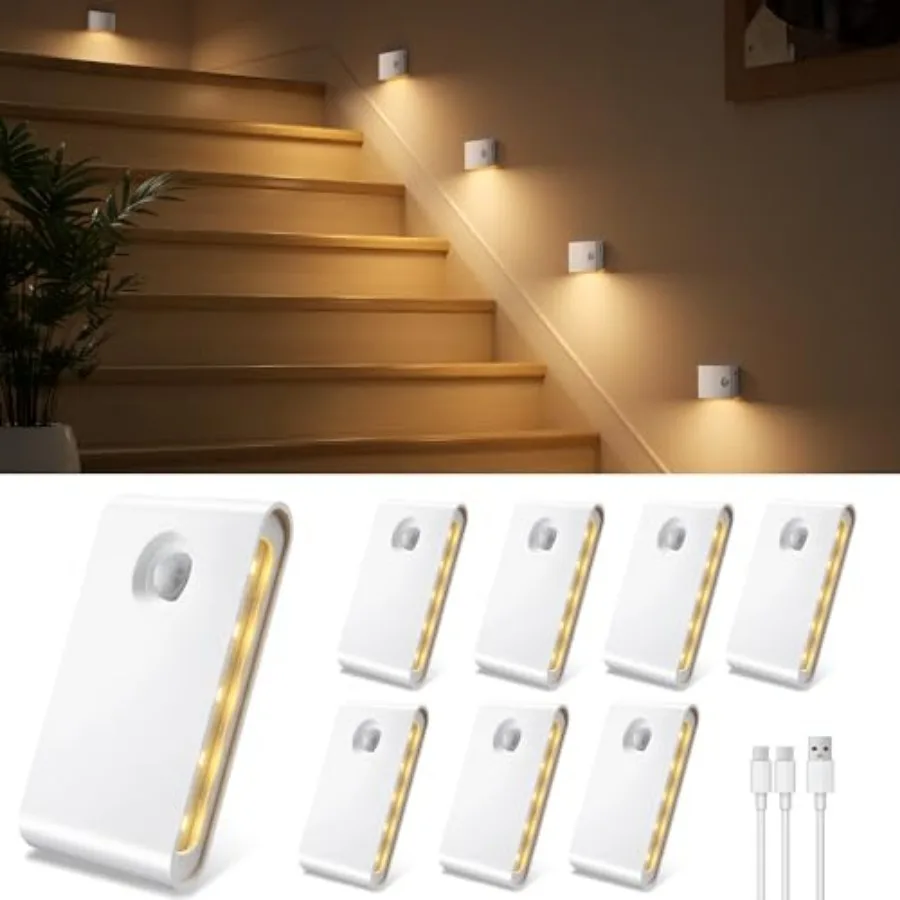 Motion Sensor Stair Lights Indoor, Rechargeable Night Lights with Magnetic and Dimmable, Auto On/Off 3000K Soft White, Stick-On
Motion Sensor Stair Lights Indoor, Rechargeable Night Lights with Magnetic and Dimmable, Auto On/Off 3000K Soft White, Stick-On