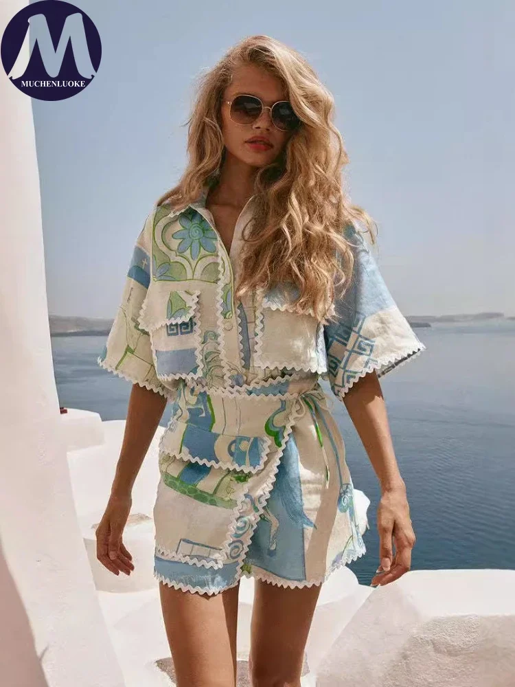 Two-piece Ladies Set Summer New Printing Versatile Half Sleeve Lace Tops Suits Fashionable Casual Loose Lace Up Mini Dress Sets
Two-piece Ladies Set Summer New Printing Versatile Half Sleeve Lace Tops Suits Fashionable Casual Loose Lace Up Mini Dress Sets