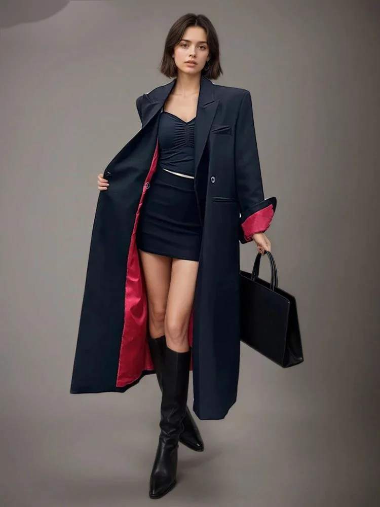 Fashion Red Inner Lining X-long Blazer Women's Lapel Loose Single Button Long Sleeves Suit Jacket Autumn Spring New 7ZW15
Fashion Red Inner Lining X-long Blazer Women's Lapel Loose Single Button Long Sleeves Suit Jacket Autumn Spring New 7ZW15