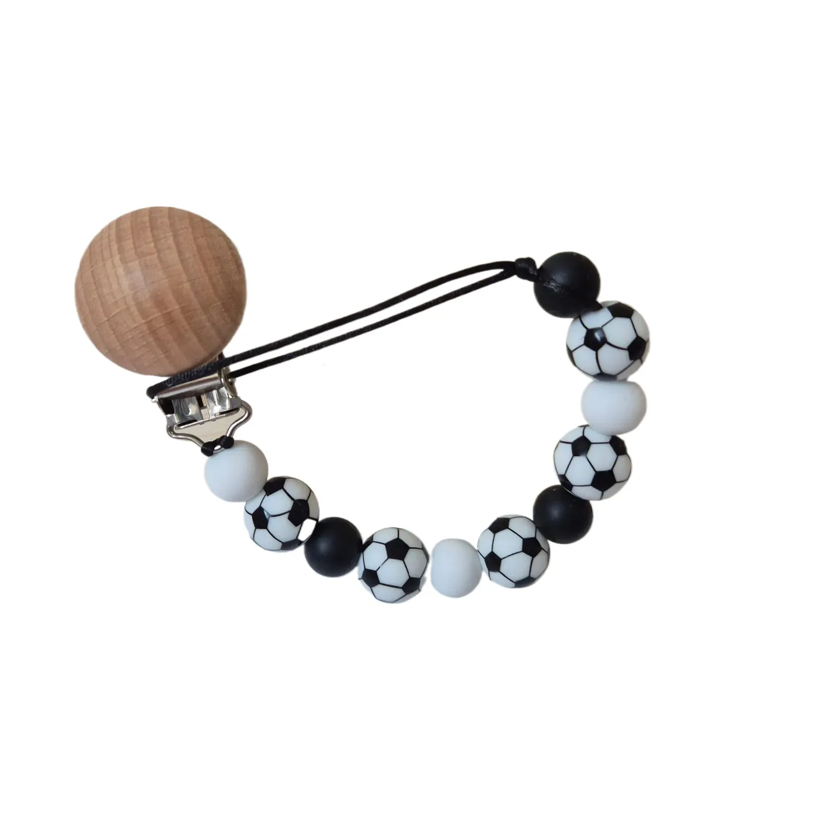 Baby Pacifier Clip with Soccer Ball Beads Wooden Teether Holder Sports Themed
Baby Pacifier Clip with Soccer Ball Beads Wooden Teether Holder Sports Themed