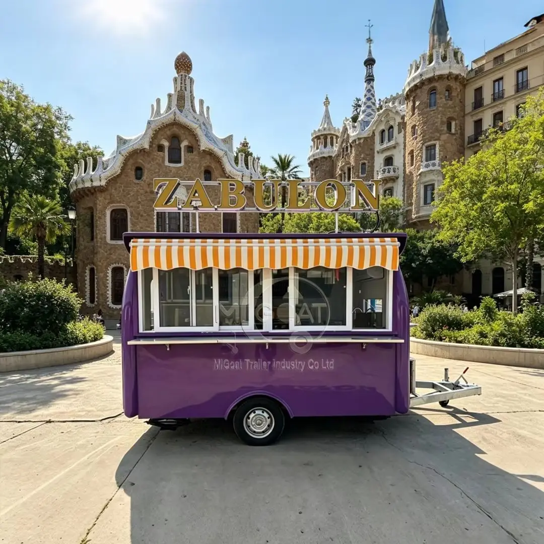 Custom Sign Purple Mini Curved Food Trailer Custom Logo Mobile Cart for Smoothie Crepe Dessert Park & Street Business
Custom Sign Purple Mini Curved Food Trailer Custom Logo Mobile Cart for Smoothie Crepe Dessert Park & Street Business