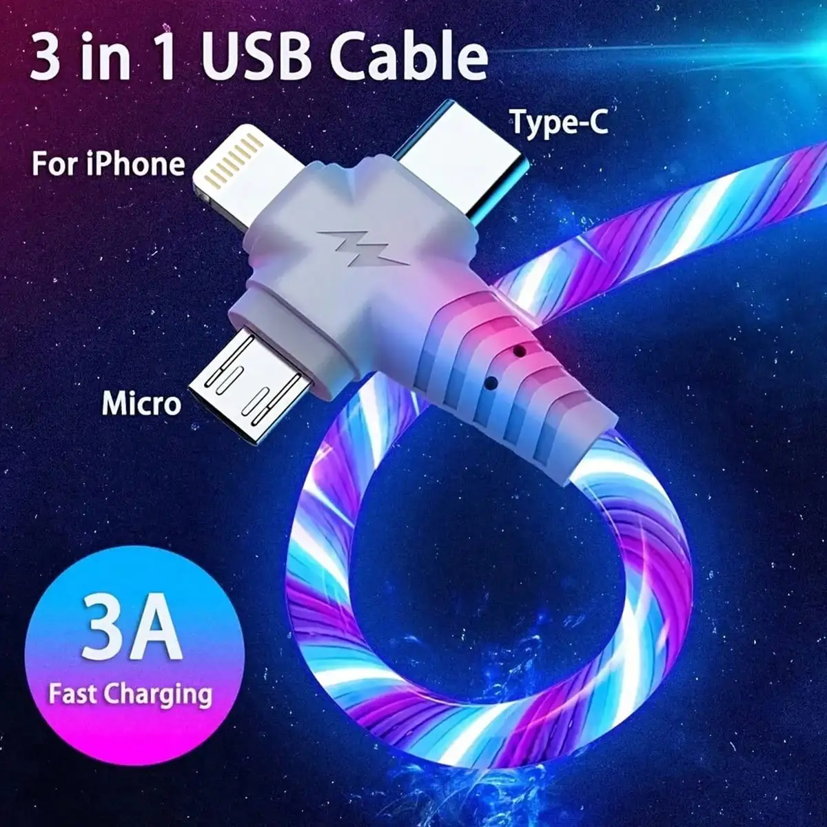 3-In-1 6A High Speed Charging Cable, Data Cable With USB To Micro USB + Type-C + Lightning Connectors, Compatible With IPhone/ Compatible With IPhone, Android, Camera, MP3 Universal Adapter, Charger Nan MFi Certified
3-In-1 6A High Speed Charging Cable, Data Cable With USB To Micro USB + Type-C + Lightning Connectors, Compatible With IPhone/ Compatible With IPhone, Android, Camera, MP3 Universal Adapter, Charger Nan MFi Certified